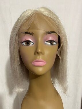 12" Grey Bob Wig Human Hair 13x4x1 T-Part Lace Front Straight Blunt Cut NEW